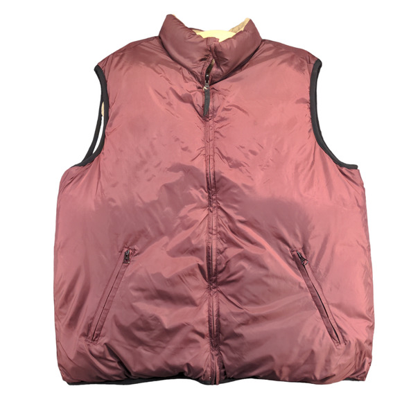 Old Navy Men's Zip Up Reversible Down Puffer Vest Red Tan Large Mock Neck - Picture 1 of 16